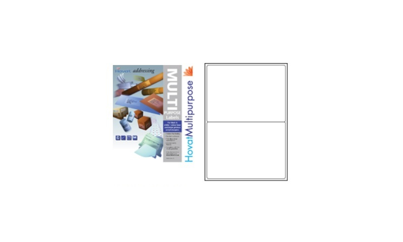 Hovat Multi-Purpose Labels Heavyweight, White , 100 Sheet , 2 per sheet (200 x 144mm)
