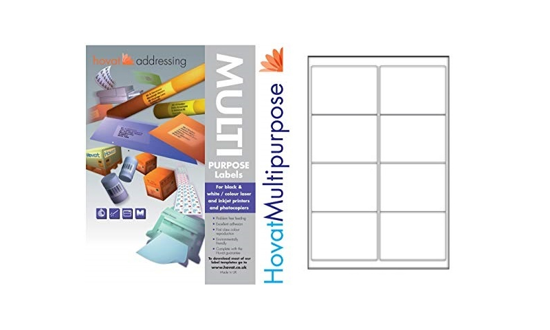 Hovat Multi-Purpose Labels Heavyweight, White , 100 Sheet , 8 per sheet (99 x 68mm)