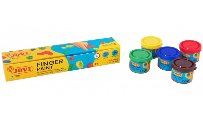 JOVI Kids Finger Paint 2+ Certified, Box of 5 x 35ml Primary Colours (NEW PACKAGING)