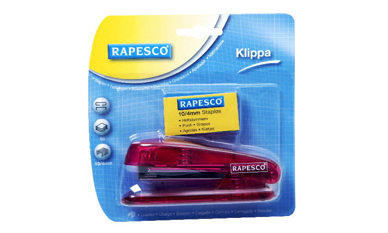 Rapesco Klippa Pocket Stapler 10/4mm + 1000 Staples Carded Asstd.