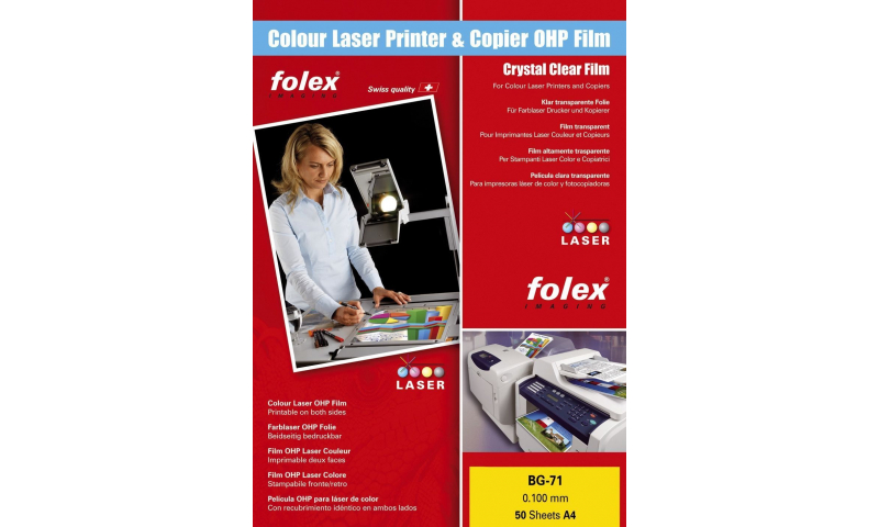 Folex BG72 A4 Colour Laser Transparencies 50 Sheets 0.100mm, Hi- Heat Stability: On Special Offer