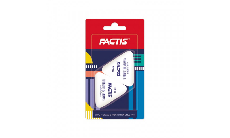 Factis TRI 24 Triangular Pencil Eraser, Hang card of 2 (New Lower Price for 2021)