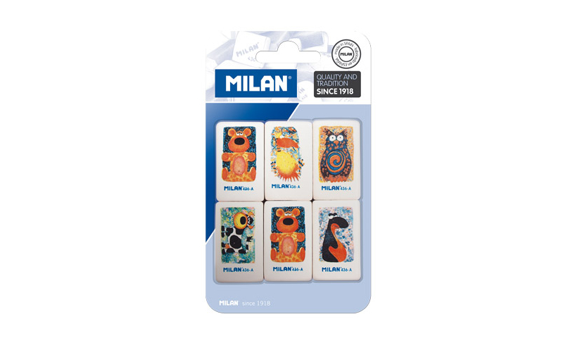Milan Animal Eraser 6 Pack, Asstd