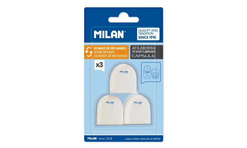 Milan Capsule Spare Eraser, 3 Pack  (New Lower Price for 2022)