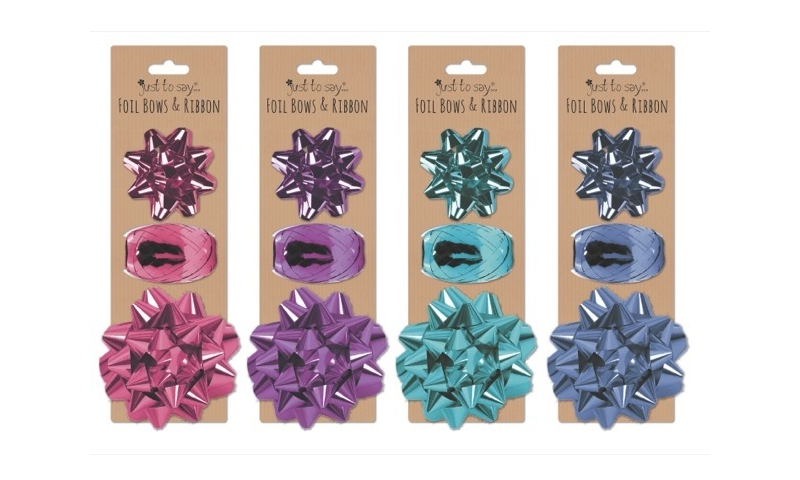 Just to Say, Set of 2 Foiled Bows & Foil Ribbon, 4 Asstd, Hangpacked