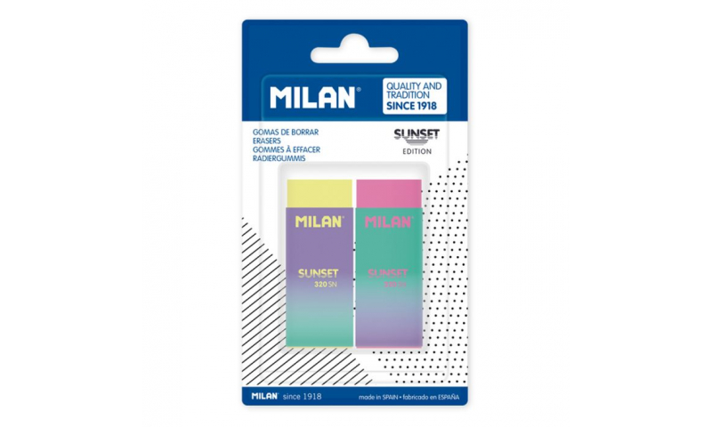 Milan Sunset 2 x 320 Erasers on hanging card.