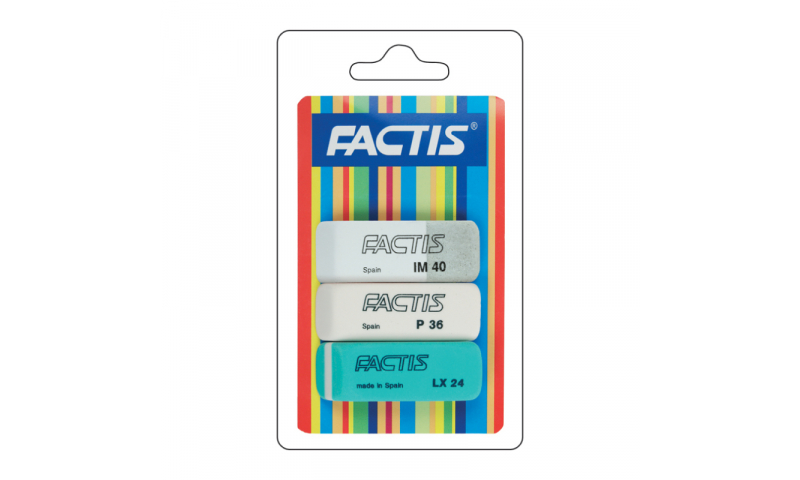 Factis Triple pack of Most Popular Erasers on hanging card (New Lower Price for 2022)