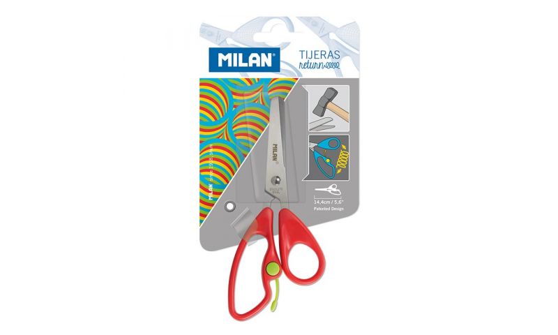 Milan Return Scissors, with Spring back Blistercard.  (New Lower Price for 2022)