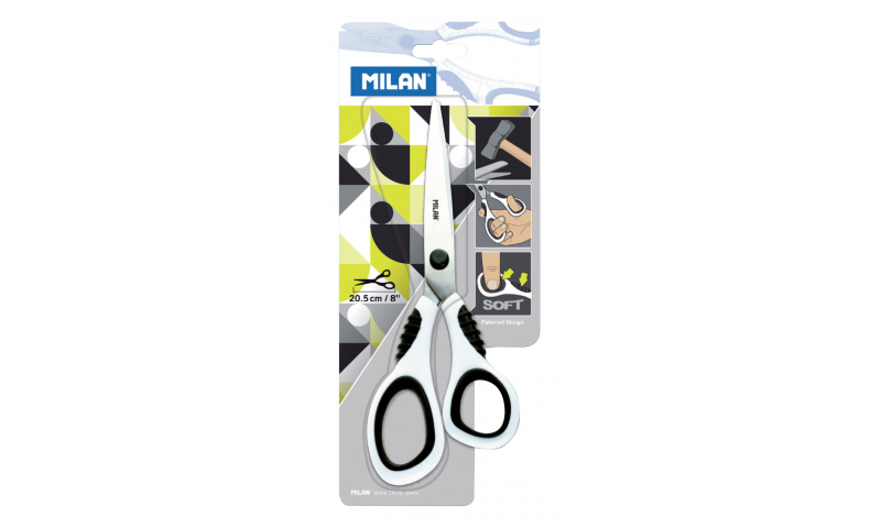 Milan Precision Scissors, Soft Rubber Grips, 20cm, Try me Carded
