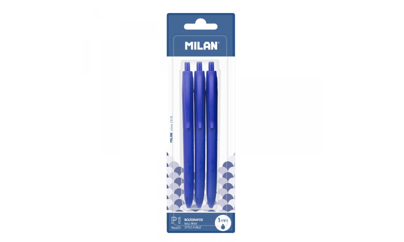 Milan P1 Soft Touch Retractable Ballpen, 3 Pack, Blue (New Lower Price for 2022)