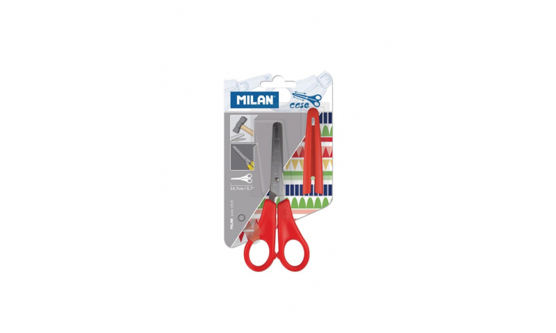 Milan School Safety Scissors with cover & cm rulings, Asstd Colours, Blistercarded