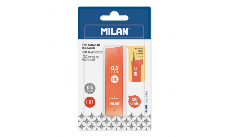 Milan Polymar Leads Refill, 0.5mm/HB, Carded Maxi Pack of 120 Leads  (New Lower Price for 2022)