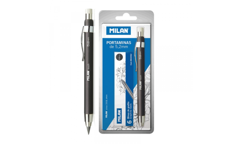 Milan Clutch Pencils, 5.2mm lead with Sharpener & 6 Spare Leads, carded.