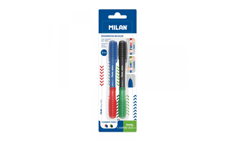 Milan Combi Duo 4 Primary Colours Ballpen, Mix & Match Twinpack Carded (New Design)