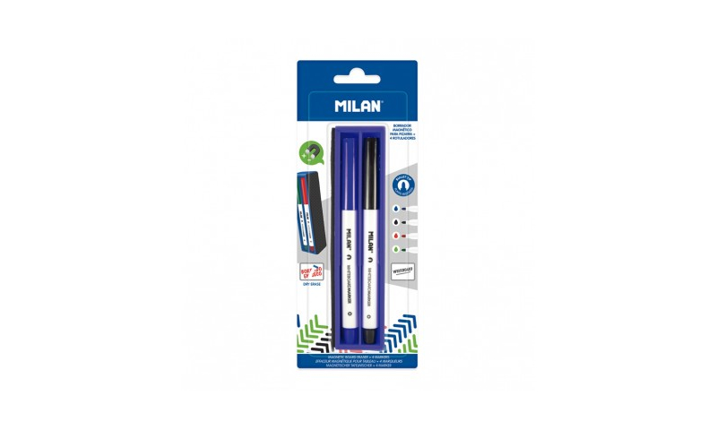 Milan Magnetic Whiteboard Cleaner & 4 Markers Carded