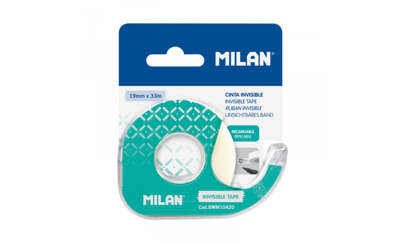 Milan Invisible Matt Adhesive tape 19 mm x 33 m, with Dispenser, Blister pack. (New Lower Price for 2022)