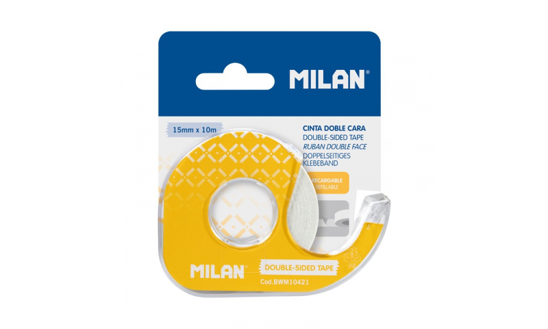 Milan Double-sided adhesive tape with Dispenser, 15 mm x 10 m, Blister pack. (New Lower Price for 2022)