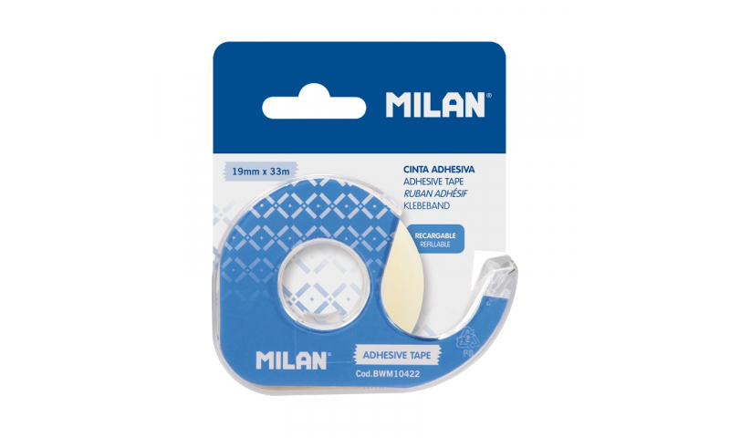 Milan Extra Clear adhesive tape 19 mm x 33 m with Dispenser, Blister pack.