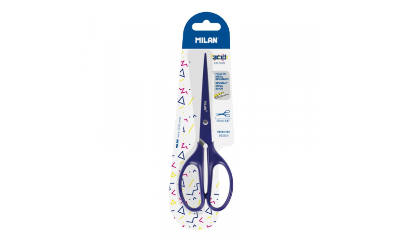 Milan Fine Point office scissors 17 cm Acid Edition with resistant metal blade, Blister pack, 2 Asstd (New Design)