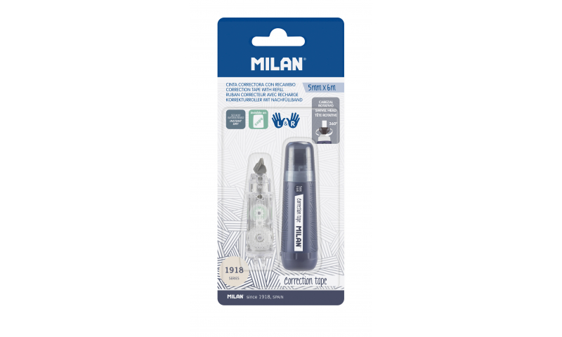 Milan 1918 Correction Tape, 5mm x 6M + Refill on card.
