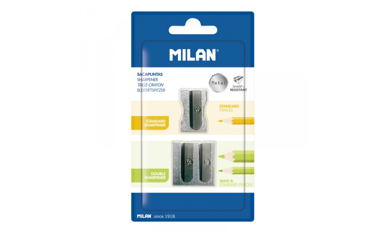 Milan Metal Sharpener Twinpack, 2 Styles, Carded