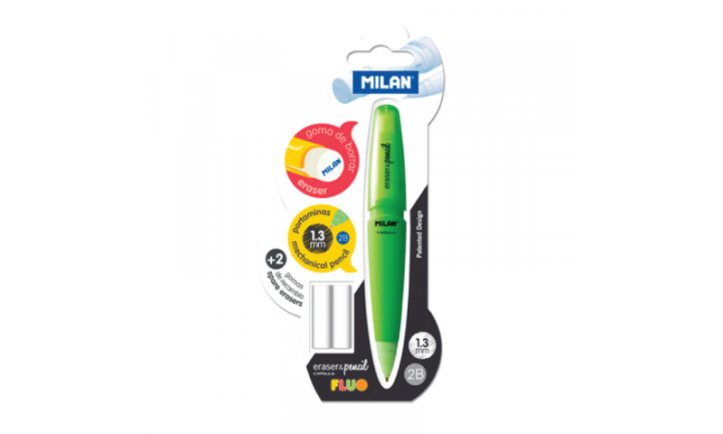 Milan Capsule FLOU Propelling Beginners Pencil 2B & 2 Erasers, 1.3mm Carded