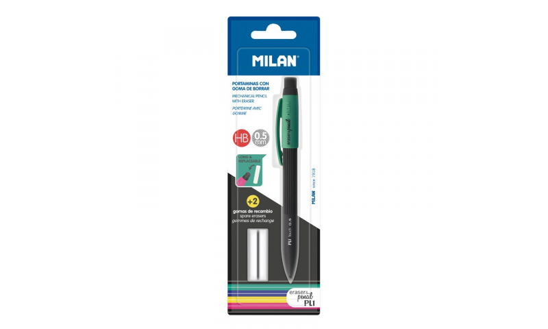 Milan Propelling Pencil 0.5mm, HB Lead & 2 Big Erasers, Carded