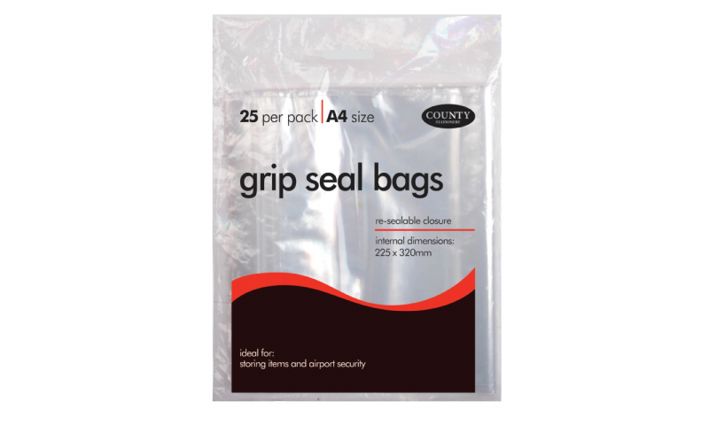 County Stationery A4 Gripseal Bags 225x320mm Pack of 25