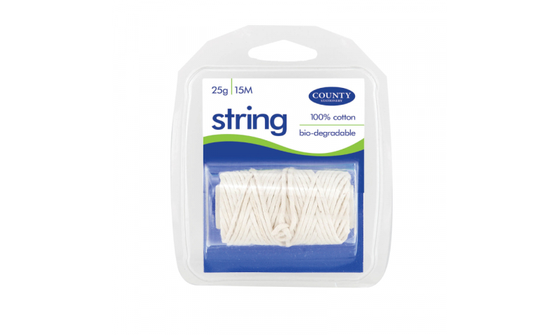 County Stationery 15M Fine Ball of String, Carded. (New Lower Price for 2022)