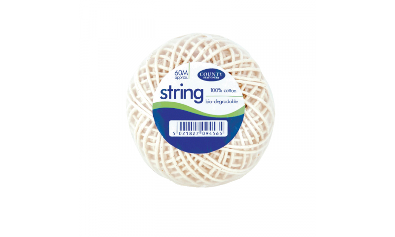County Stationery 60M Ball of White String (New Lower Price for 2022)