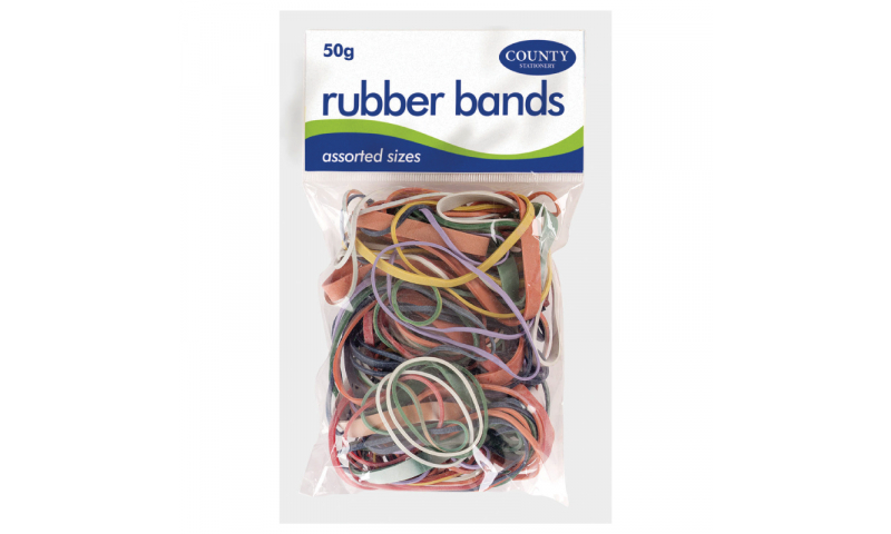 County Stationery 50g Bag Coloured Rubber Bands Asstd