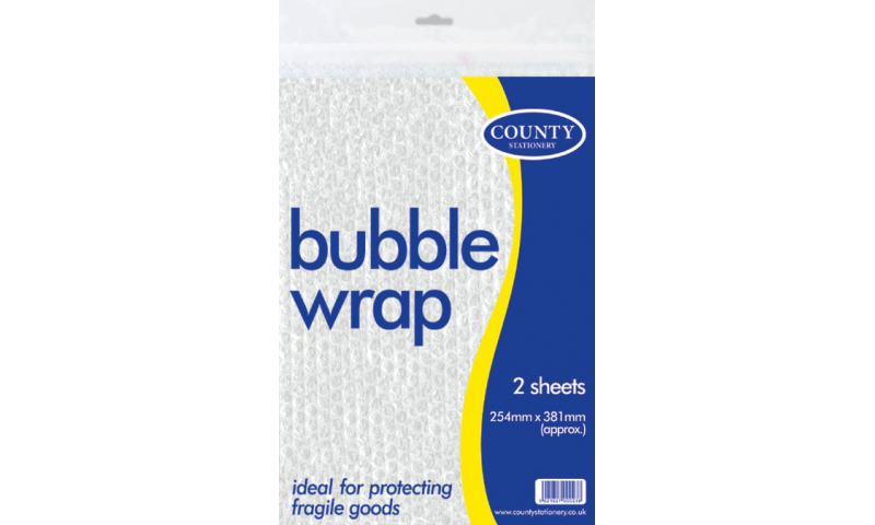 County Bubble Wrap Sheets - Large 25cm x 38cm, 2's