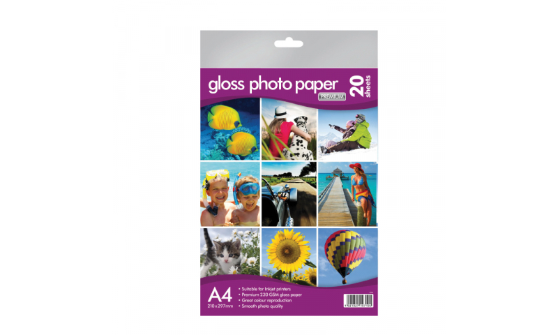 County Stationery A4 230gsm Heavy Inkjet Gloss Photo Paper 20 sheets.