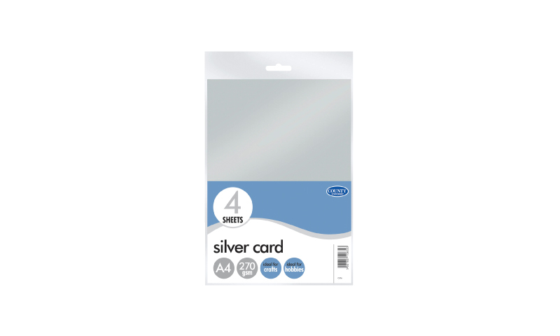 County Stationery Silver A4 Card, 4 Sheet Pack