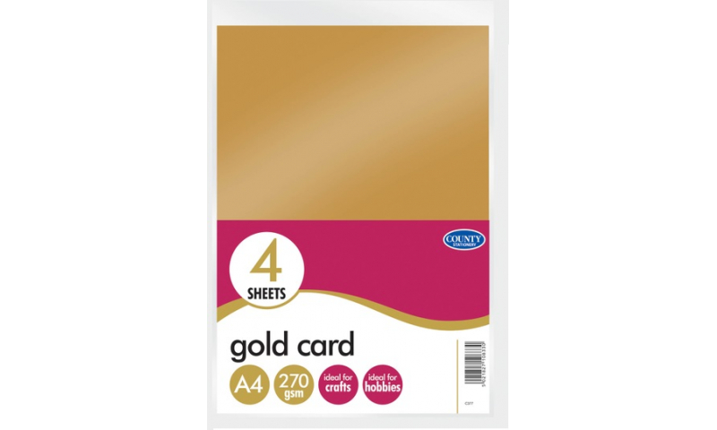 County Stationery Gold A4 Card, 4 Sheet Pack