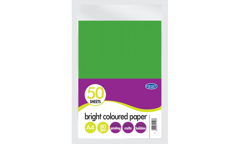 County A4 Bright Coloured 80g Paper 50 Sheet Pack, 5 Asstd