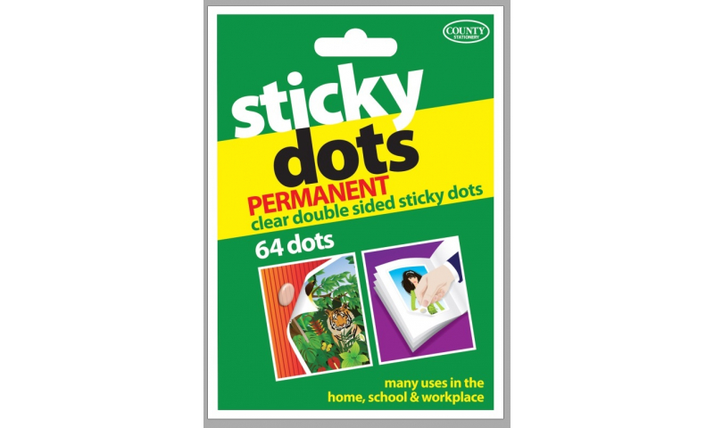 County Permanant Clear Sticky Dots, 64pk Hangpacked.