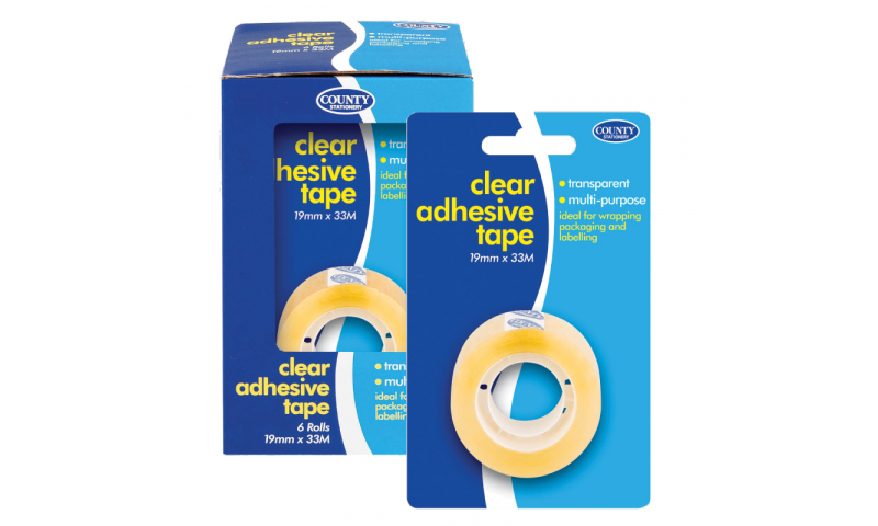 County Stationery Small Clear Adhesive 19mm x 33m Pk 12