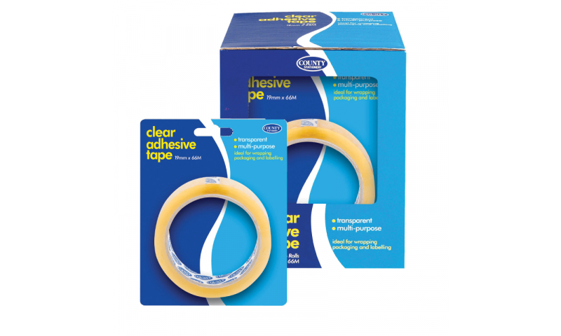 County Stationery Large Clear Adhesive Tape 19mm x 66m.