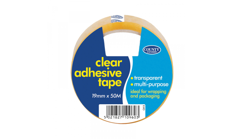 County Stationery Large Clear Adhesive 19mm x 50m Pk 12 (New Lower Price for 2022)