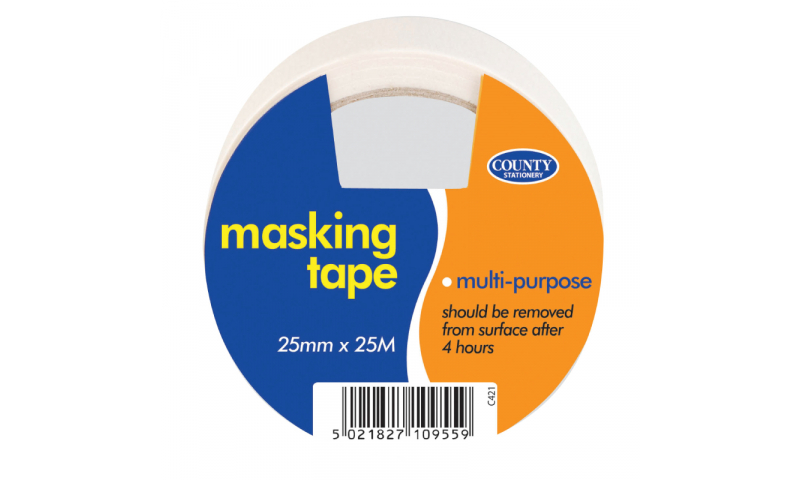County Stationery Masking Tape 25mm x 25m Pk 12 (New Lower Price for 2022)