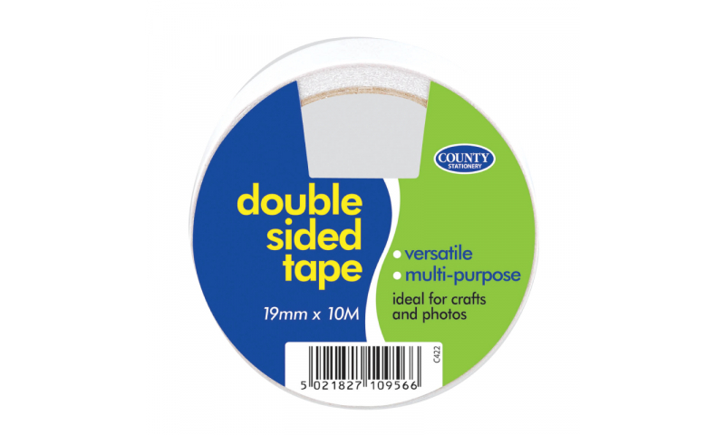 County Stationery Double Sided Tape 19mm x 10m Pk 12 (New Lower Price for 2022)