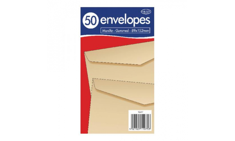 Just Stationery 89x125mm Manilla Gummed Envelopes - Pack 50