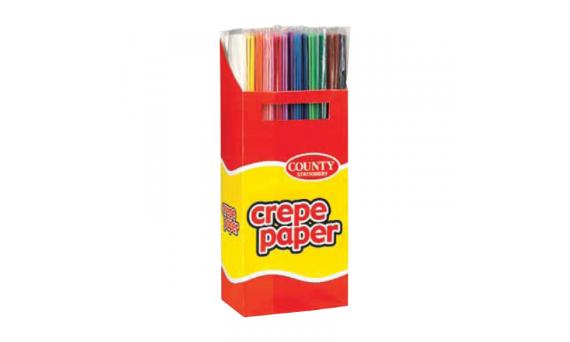 County Crepe Paper Rolls 1.5m x 50cm, in floor display Asstd (New Lower price for 2022)