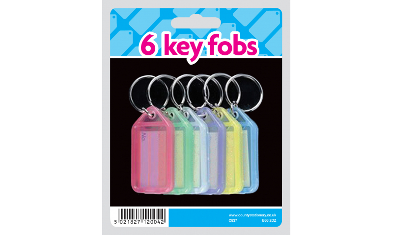 County Coloured Keyfobs/Keytags with Writing Panel, Card of 6 asstd
