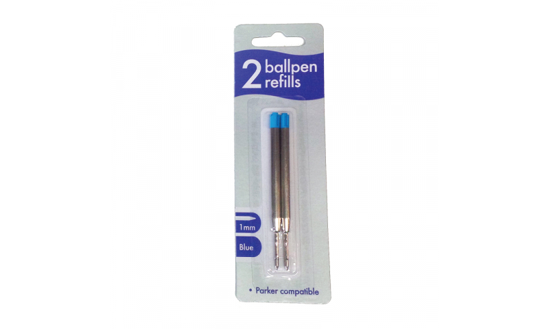 County Stationery Blue Twinpack Parker Size Metal Ballpen Refill Medium Point (New Lower Price for 2022)