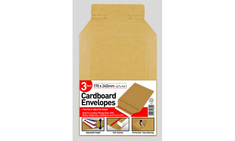 County C5+ Cardboard Expandable Mailing Envelope, 170 x 245mm, Pack of 3