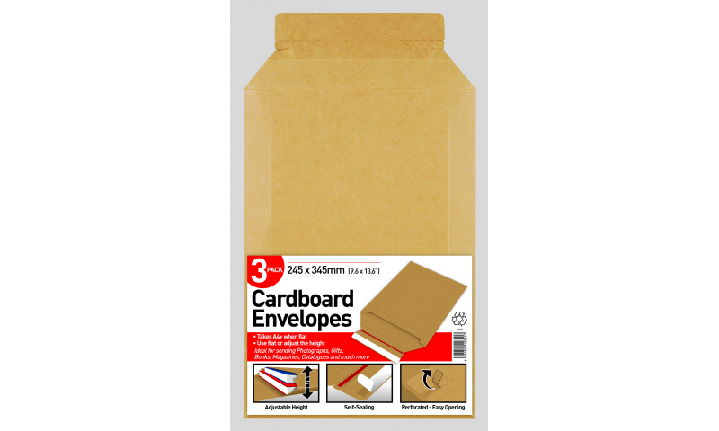 County A4+Cardboard Expandable Mailing Envelopes, 245 x 345mm, Pack of 3