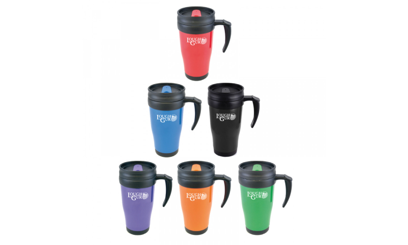 Thermal Travel Mug 450ml with Handle & Sipper Lid, 5 Asstd