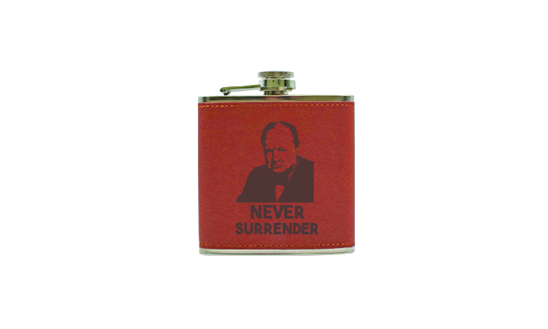 Winston Churchill Leatherette Hip Flask Never Surrender